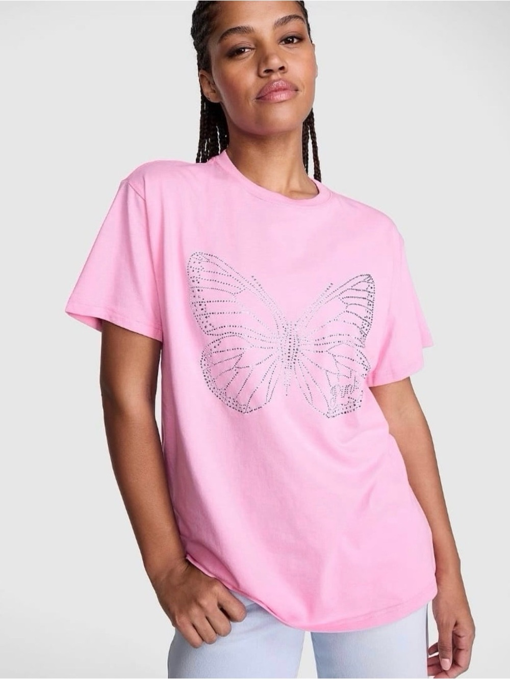 VS PINK Rhinestone Butterfly Campus Tee Pink XXL Oversized Y2K Coquette